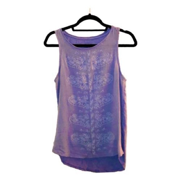 Lucky Brand Cotton Stretch Gauze floral embroidered grey blue Tank Top Medium - Picture 2 of 5